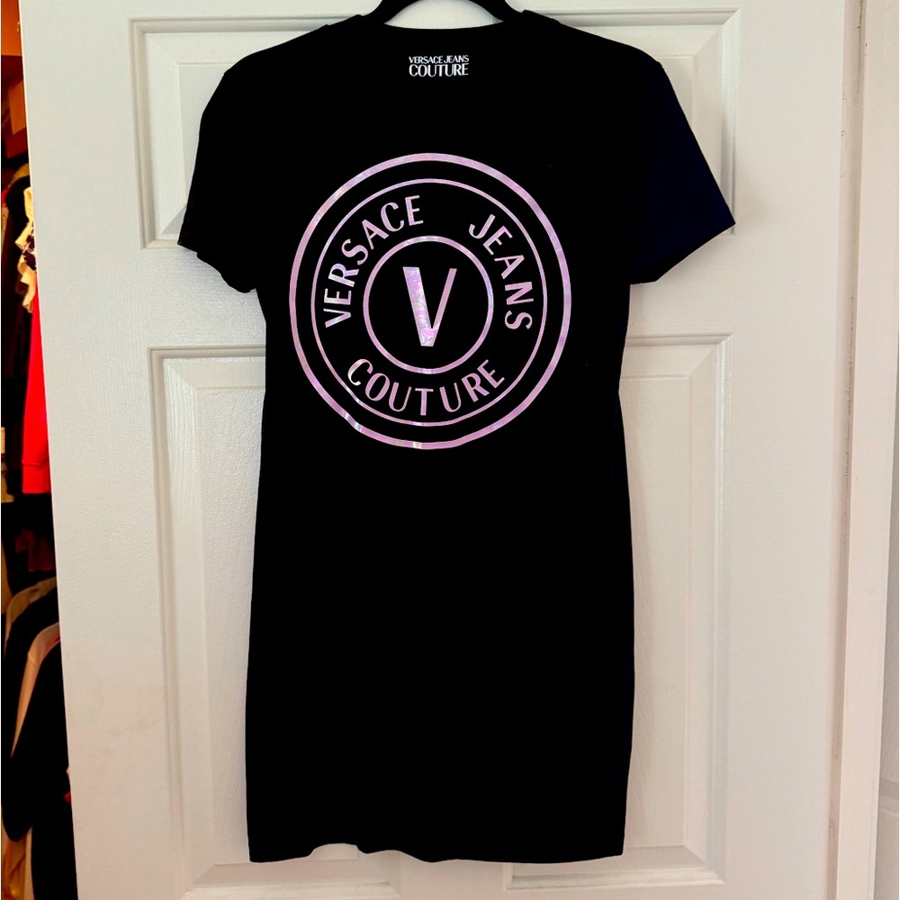 Versace Jeans Collection Black T-Shirt with Pink Logo
